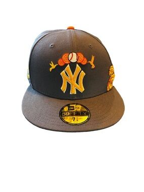 Yankees Día De Los Muertos Fitted Hat 7 1/4 New Era 59FIFTY Orange UV